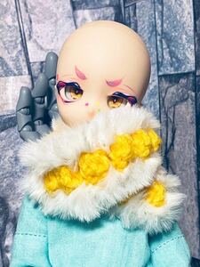 【リトでび】毛虫ネックウォーマー 30cm //幼虫風 ◆1/4dollなどに 黄色×白毛