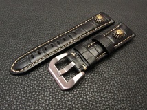  新品 自作オリジナル 時計ベルト 交換ベルト 牛革 本皮 クロコ 型押し /88/ 22mm _画像1