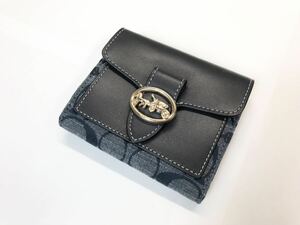 (D) COACH コーチ デニム シグネチャー 2つ折り コンパクト 財布