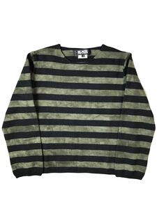 (D) BLACK COMME des GARCONS ブラックコムデギャルソン ムラ染め ボーダー ウール ニット S グリーン系 セーター