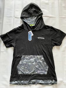 即決★新品160　OUTDOOR　フード付き半袖Tシャツ　アウトドア　黒　パーカー