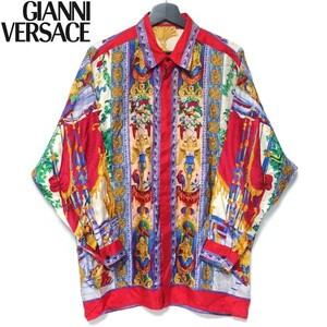 ★GIANNI VERSACE シルク100％ 総柄 長袖 Yシャツ カッターシャツ ヴィンテージ ジャンニ・ヴェルサーチ★