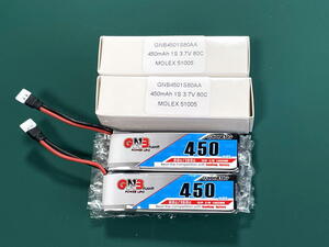 2個セット特価◆GNB(ガオニン）450MAH 1S 3.7V 80-160C （K110用にNeoHeliオリジナル5 cm充電線＆プラグはMolex-51005）ｂ