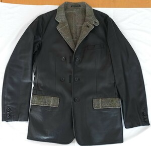 美品！ Yohji Yamamoto Pour Homme ヨウジヤマモト プールオム 高級 レザー ジャケット 牛革 ブラック 黒 サイズ3 JKT ジャケット Y's