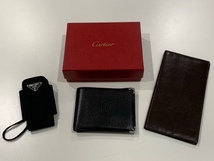 (日)3点まとめ セット PRADA プラダ テスートナイロン アイコスケース ICOS 希少 Cartier カルティエ イブサンローラン 財布 保管品 中古品_画像1