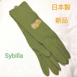 新品　シビラ Sybilla　カシミヤ混　日本製　ロング手袋　グリーン