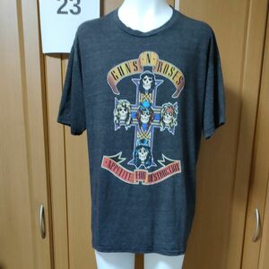 ガンズアンドローゼス半袖ＴシャツLL　グレー「APPETITE FOR DESTRUCTION」　GUNS N'' ROSES