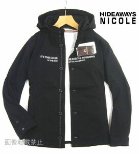 新品 定価1.7万 ★ ニコル　ストレッチ フーデッド スタンド ブルゾン　48/L　黒 ブラック パラシュート釦 HIDEAWAYS NICOLE