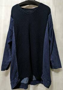 Bou Jeloudb-ju Roo do lady's long sleeve tops knitted? Denim convenience store to pull over navy dress length 66 width of a garment 63 large easy F