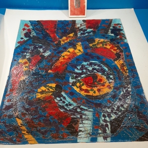 「ジャン=マリー・ジェロ―ラ 油彩画 20号大『青と赤の抽象』70×60cm」【真作】Jean-Marie Gerola