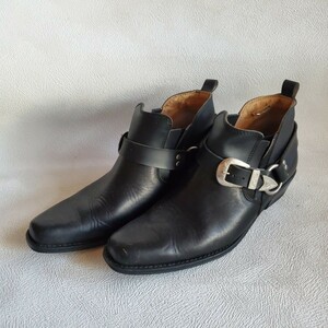 レザー ブーツ ブラック ベルト サイドゴアブーツ 革靴　26㎝　