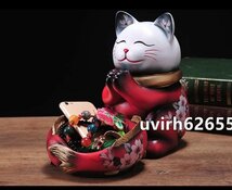 美品登場☆レッド 招き猫の置物アイデア家の玄関装飾品の下駄箱の鍵の収納盤_画像2