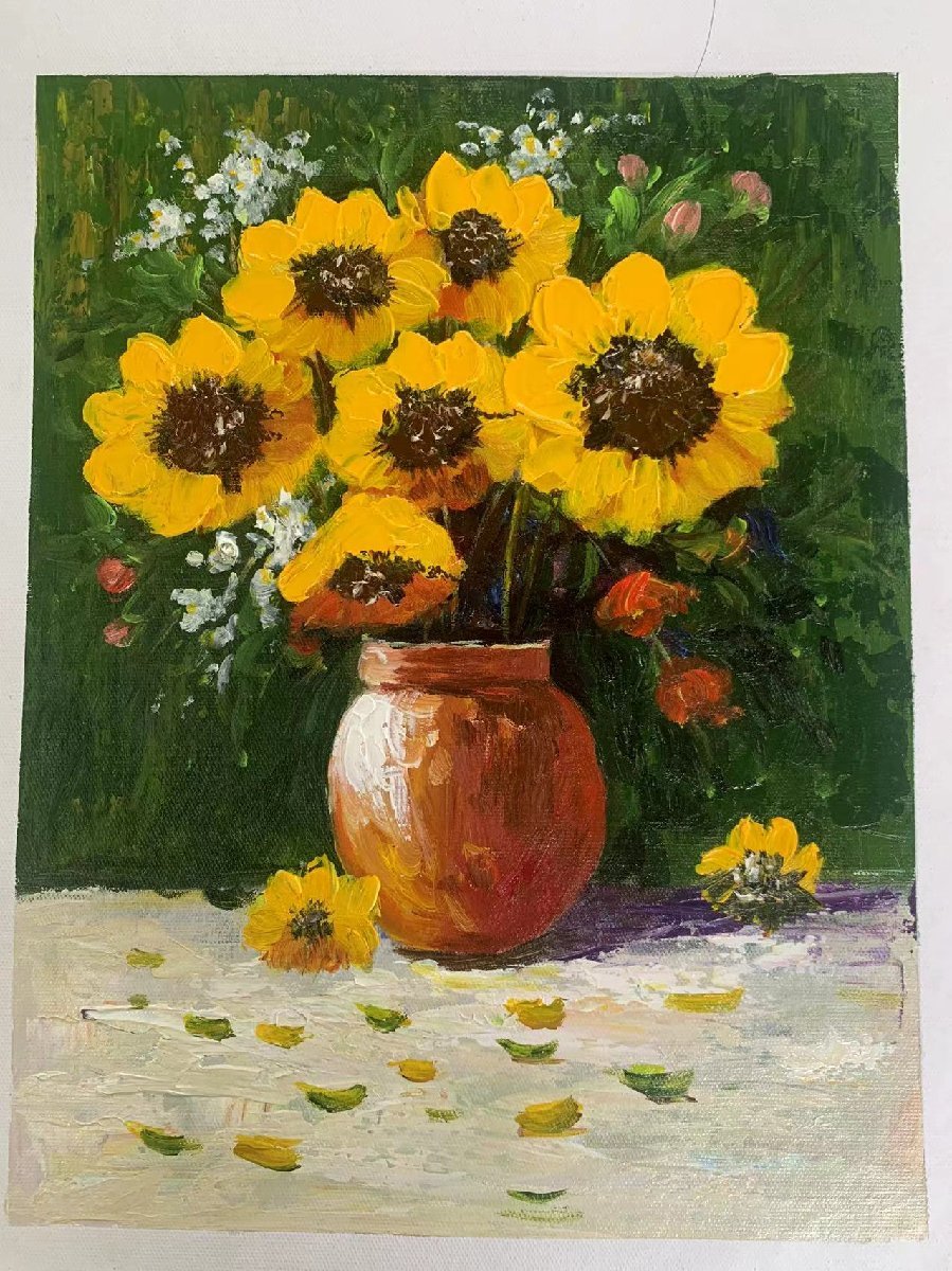 Oil painting, flowers, sunflowers, paintings, hand-painted, oil painting, framed, artwork, Painting, Oil painting, Nature, Landscape painting