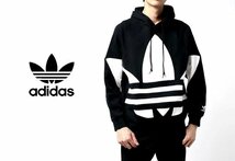 adidas OriginalsアディダスオリジナルスBIG TREFOIL HOODYビッグトレフォイル フーディXO/プルオーバー スウェット パーカー/黒 白/FM9908_画像1