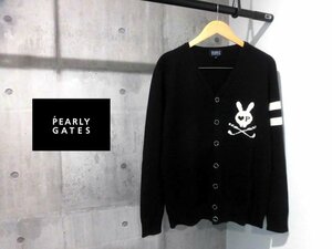 PEARLY GATES パーリーゲイツ スカルラビット カレッジ ウールニットカーディガン5/黒 ブラック/メンズ/GOLF ゴルフ/053-272904