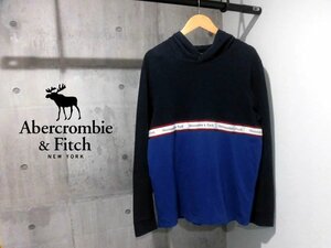 ABERCROMBIE&FITCH アバクロンビー＆フィッチ/A&F/テープロゴライン切替 パーカーM/プルオーバー フーディ/紺 青/メンズ