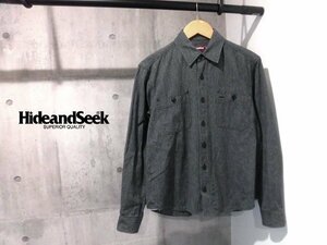 HIDE AND SEEK ハイドアンドシーク TEAM H&S セルビッチ ワークシャツS/長袖シャツ/杢ブラック/メンズ/HS-092012/日本製/程度良好