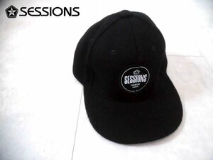 SESSIONS セッションズ/SESSIONS PREMIUM GOODSサークルワッペン キャップ/スナップバック 帽子/スノーボード/黒 ブラック/程度良好
