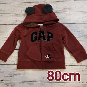 【baby Gap】ミッキー　パーカー　フード　耳付き　80cm エンジ色