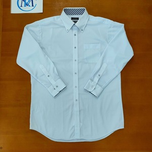 激安 美品 LESMUES スーパーストレッチ ボタンダウン Yシャツ LL (XL) 43-82 紳士服の青木 水色