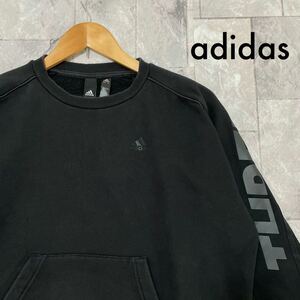 adidas アディダス スウェット トレーナー 袖スリーライン プリントロゴ スリット ブラック 裏起毛 レディース サイズS 玉SS1234