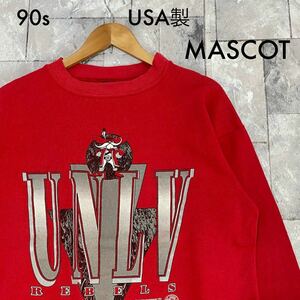 90s USA製 MASCOT マスコット スウェット トレーナー ビッグプリントロゴ 1993 REBELS UNLV ヴィンテージ サイズL 玉FL3232