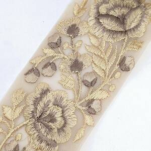 インド刺繍リボン 約60mm 花 ブラウン系
