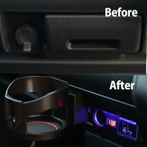 ハイエース 200系 増設 電源 ユニット ドリンクホルダーｘ USBポート×2 カーソケット 青色 LED ライト 電圧計付 スマホ_画像2