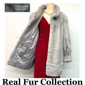 LANVIN SAGAMINK 毛皮コート サファイアミンク realfur 本物毛皮 リアルファー ミディアム丈 着丈83cm 裾周囲137cm club藤(N617)