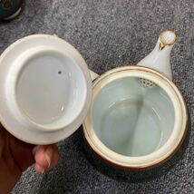 1152 九谷焼　九谷陶和　茶器セット 湯呑蓋つき　5客　急須 煎茶道具 青粒 現状品_画像10