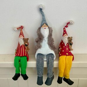 北欧　ハンドメイド　木彫り　置物 ノーム　人形　サンタクロース　オブジェ 3点セット