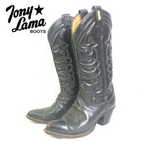 70s 80s TonyLama ウエスタンブーツ レザー ブラック 約26cm USA製 当時モノ レザーシューズ 革靴 本革 希少