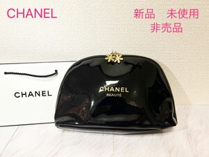 ★新品 未使用★非売品★ CHANEL シャネル ポーチ 化粧ポーチ エナメル ロゴ 雪の結晶 コスメポーチ ノベルティ ブラック 黒 レア 大容量