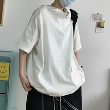 ☆新品☆半袖パーカー ハーフジップ メンズ XL 2XL ホワイト 韓国 ストリート Tシャツ おしゃれ ポケット付 白 [匿名配送☆送料無料] TM白_画像3