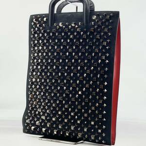 1円【美品】Christian Louboutin クリスチャンルブタン トリックトラック メンズ トートバッグ ビジネス クラッチバッグ スタッズ レザー