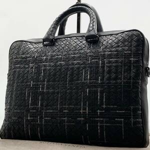 1円【未使用級/定価約37万円】絶盤 BOTTEGA VENETA ボッテガヴェネタ アトラス ビジネスバッグ ブリーフケース イントレチャート レザー 黒