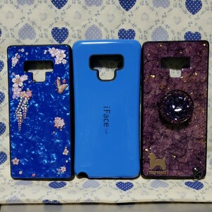 【中古スマホケース】GALAXY NOTE9/SCV40 スマホケース3点セット【ブルー/パープル/桜/スマホスタンド付き/iFace】