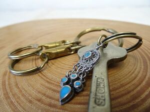  free shipping silver charm . antique key . made man front key holder for searching = original silver /925/ pendant top / brass / turquoise / Showa Retro #7