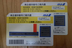 【送料無料】　ANA株主優待2枚　有効期間 2023年12月1日～2024年11月30日　※ANAグループ優待券7枚付き