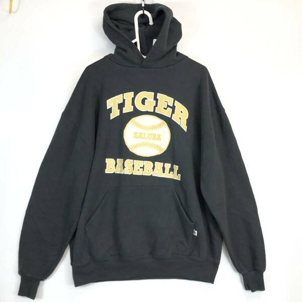 90s メキシコ製 ラッセルアスレチック RUSSEL ATHLETIC スウェットパーカー TIGER BASEBALL ブラック XLサイズ