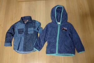 110サイズ　男の子　子供服セット　キッズジュニアメンズ　ユニクロ長袖シャツ　フード付ボアフリース　　まとめ売り2点セット