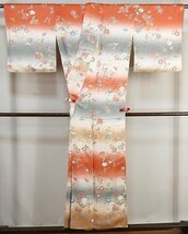 え161　正絹　小紋着物　横段ぼかし地　四季花　【美品】　身丈153ｃｍ_画像5