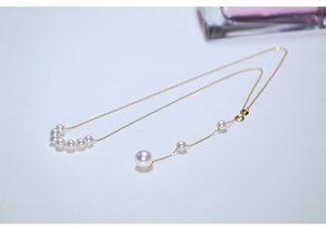 K18YG yellow gold ... pearl Akoya 18 gold necklace pendant 8+3 sphere pearl pearl 18K 2way Y character adjuster chain 