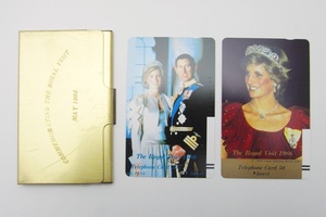 23-H-477【未使用】テレホンカード　ダイアナ妃＆チャールズ皇太子　1986　来日記念　50度数2枚セット　真鍮ケースつき　ゆうパケット可