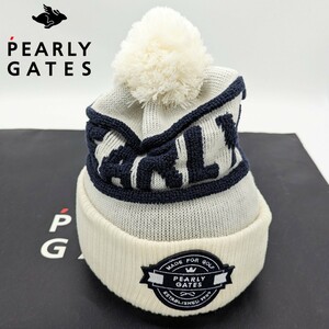 ★新品正規品 PEARLYGATES/パーリーゲイツロゴ柄 梵天付きニット帽子 (UNISEX) 日本製