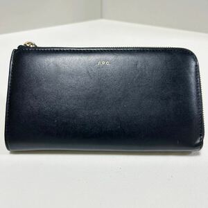 A.P.C. アーペーセー 長財布　ウォレット 　レザー　本革　L字ファスナー　ネイビー【USED品】