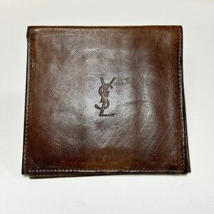 ★YSL YVES SAINT LAURENT イヴ サンローラン★　折り財布　コンパクト　お札入れ　小銭入れ無　羊革　ブラウン 【USED】1127