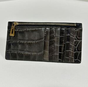 leather jewels　レザージュエルズ　クロコ　型押し　カードケース　コインケース　小銭入れ　レザー　ブラック 黒　【中古品】