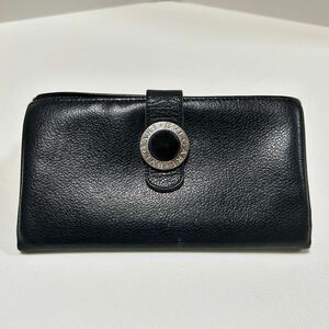 ◆BVLGARI ブルガリ◆　長財布　二つ折り　ロゴクリップ　本革　小銭入れ有　ロゴ刻印　ブラック 【USED】1122