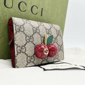 美品！！GUCCI グッチ インターロッキング GG チェリー さくらんぼ 二つ折り財布 コンパクトウォレット ミニ GGスプリーム　476050